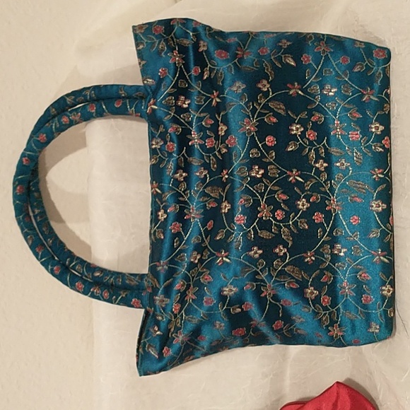 Vintage MM Red Evening Bag And Floral Blue Handbag - Picture 2 of 10